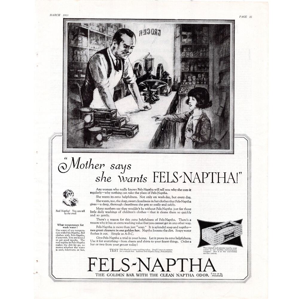 Fels Naptha Soap Advertisement 1925 Vintage Health Beauty Child Shop Owner